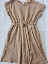 Hayden Girls Beige White Stripes Cotton Knit Dress Size 11-12 New