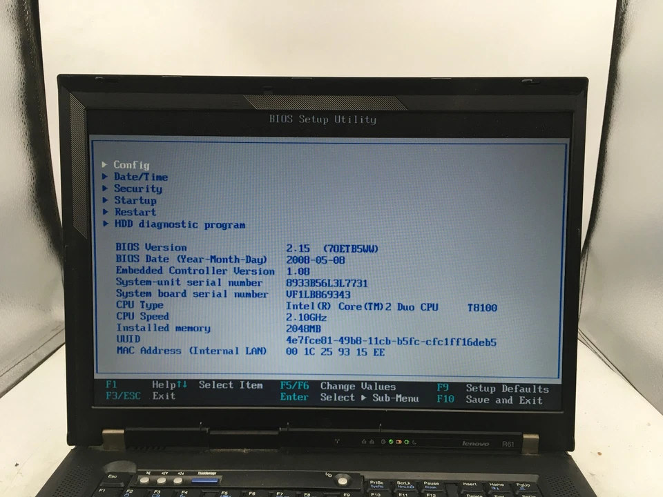 LENOVO THINKPAD R61 - BOOTS TO BIOS - INTEL CORE 2 DUO T8100 - 4GB RAM -READ-BB - Image 2 of 4