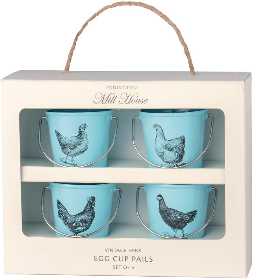 Eddington Vintage Set of 4 Egg Cup Buckets - Hen, Blue