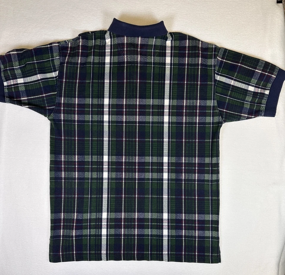 Vintage Gant Salty Dog Men's L Polo Shirt Short Sleeve Navy Blue and green plaid - Image 2 of 4