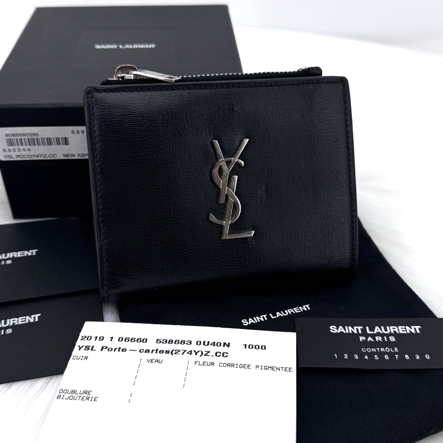 Saint Laurent Forte Portafoglio in Pelle con Ferramenta Argento Nero (538683)