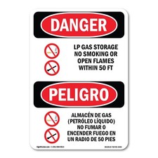 LP Gas Storage No Smoking 50 Ft Bilingual ANSI Danger Sign Metal Plastic Decal