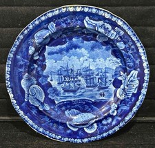 Historical Staffordshire Dark Blue Plate, COMMODORE MACDONOUGH'S VICTORY, Wood