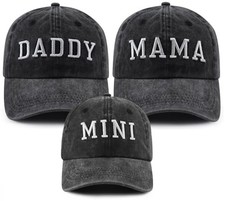Daddy Mama Mini Parent-Child Hat, Matching Family Baseball Cap Set of 3 Black