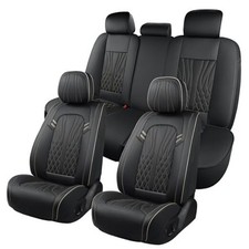 Leather Car Seat Covers 5 Pieces, 5 Seat Covers Front  Rear Black Beige Line