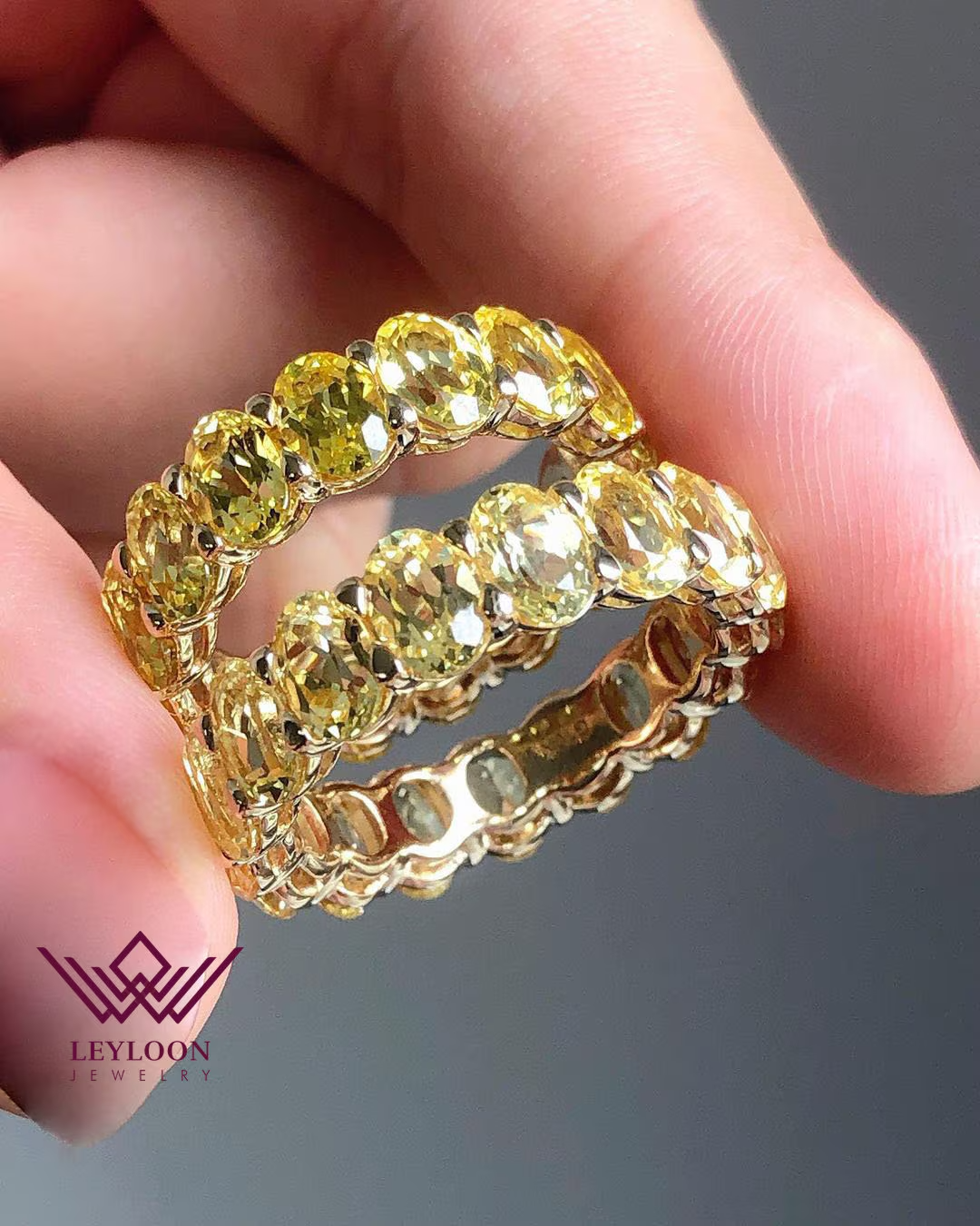 10.8 CTW Oval Champagne Diamond 10K Gold Eternity Wedding Band