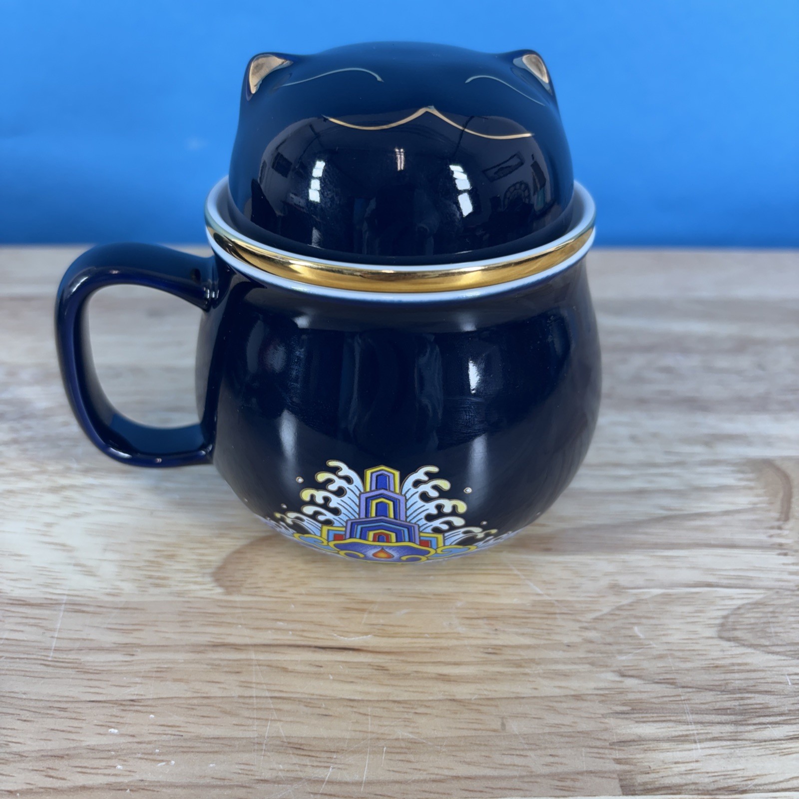 Mug With Strainer Infuser, Lid And Saucer Ceramic Cute Cat