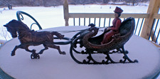 Antique Hubley  Iron Horse-Drawn Sleigh Sled with a Lady Driver toy Nice Toy