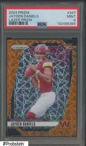 2024 Panini Orange Lazer Prizm #347 Jayden Daniels Commanders RC Rookie PSA 9