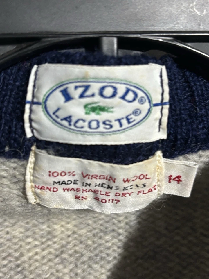 Vintage 80s Izod Lacoste Sweater Boys Sz 14 Multi Color Virgin Wool Knit - Image 4 of 4