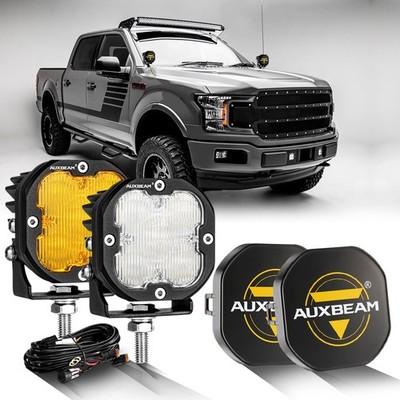 AUXBEAM 2X 3''inch Led Work Light Ditch Pods Amber White Driving Fog Lamp+Cover