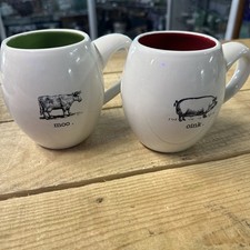 Rae Dunn Farmhouse Magenta Cow And Pig Mugs