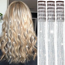 Hair Tinsel Clip in 18Pcs Silver Hair Tinsel, Tinsel Hair Extensions Clips