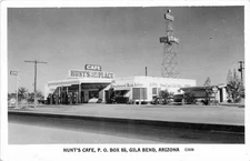 1940s Gila Bend Arizona Hunt's Cafe occupation Gas Pumps RPPC Postcard 25-10933