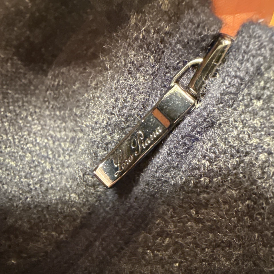 Loro Piana Roadster Zip Sweater 100% Cashmere Charcoal Black Dark BLUE 52 AS IS - Image 4 of 4