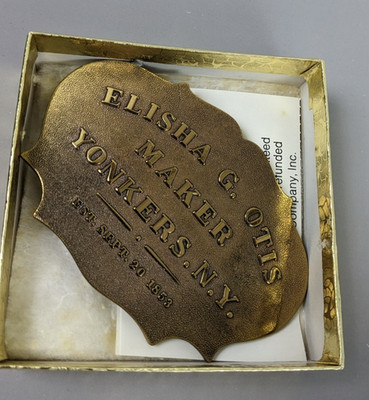 Vtg Brass Elisha OTIS Elevator Co. Nameplate 125th Anniversary Belt Buckle