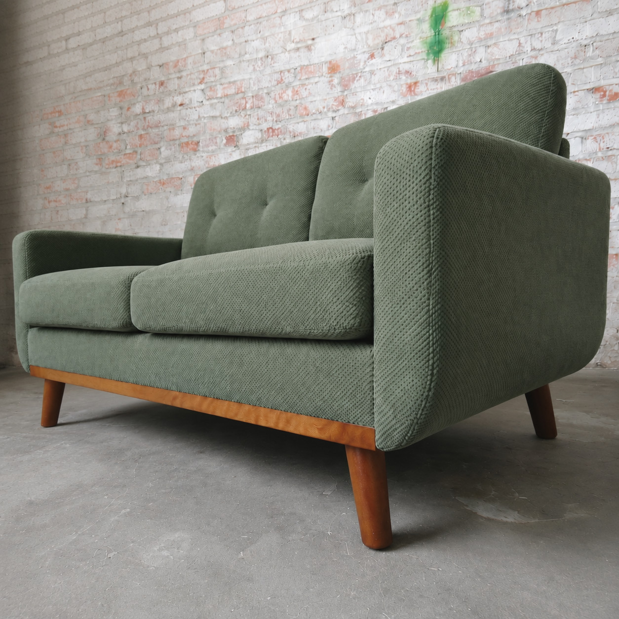 65'' Modern Minimalist Two-Seater Mid-Century Green Fabric Loveseat Sofa Couch
