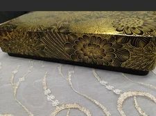 Japanese Lacquer Box Flower Makie Wooden Case 11 x 8.2 inch