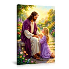 Jesus with Little Girl Prayer Canvas Poster Wall Art Religious Decor