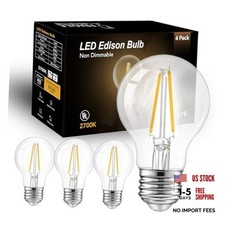 A19 Vintage LED Edison Bulbs, 60W Equivalent Light 4 Pack 2700k Soft White