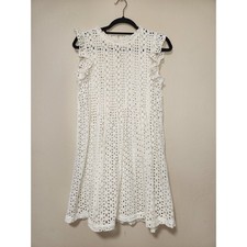 Madewell Womens Eyelet Ruffle-Sleeve Pintuck Dress Size Small White