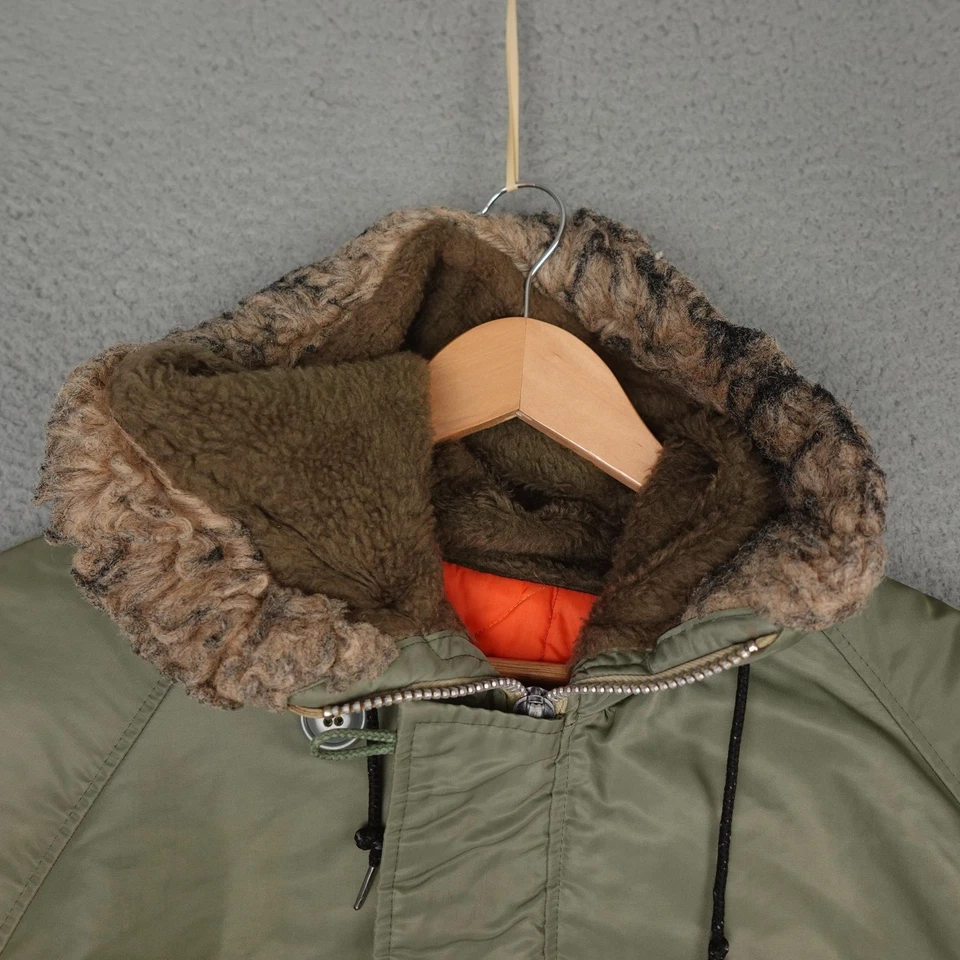 Vintage Military Jacket Mens XL Green Fur Hood Scuba Diver Patches 70s Flyer - Image 3 of 4