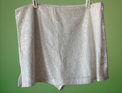 Express Sequin s Cream Sparkling Club Party Skirt/Skort Size Large NWT