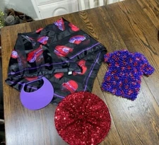 RED HAT SOCIETY Bundle Scarf/Shawl, Visor, Beret, Womens Popcorn Blouse