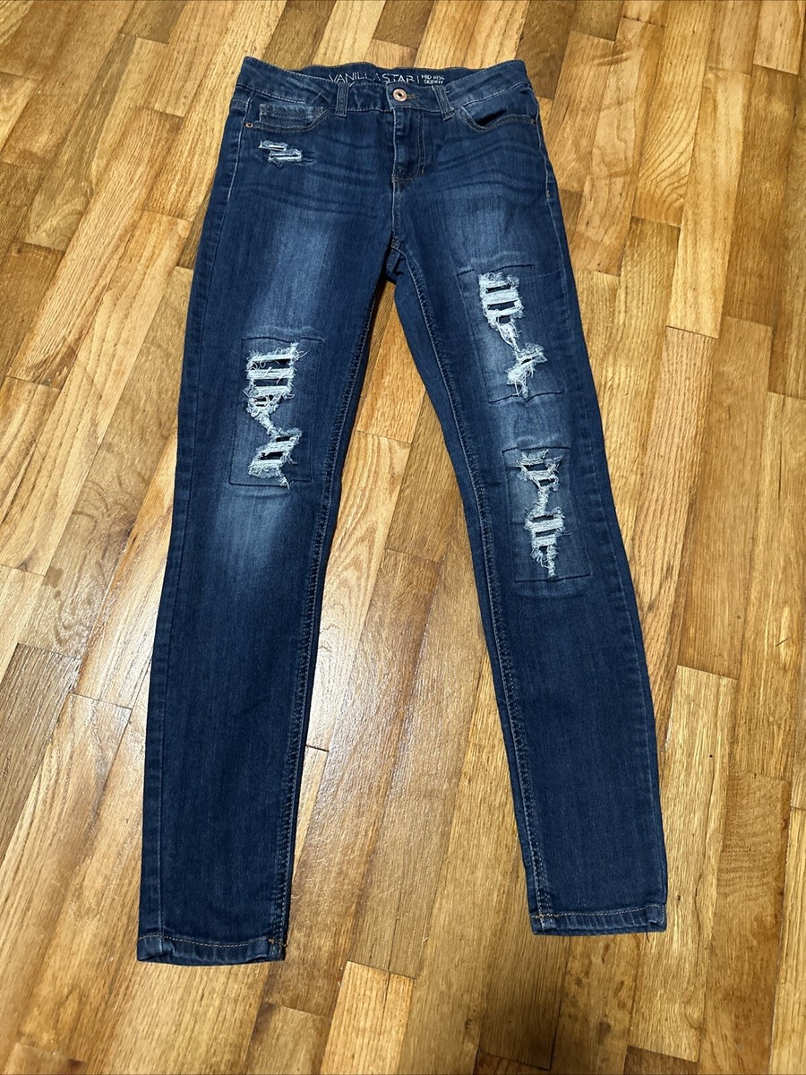 Vanilla Star size 7 mid rise skinny cotton blend distressed look