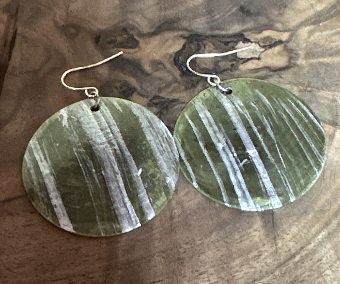 Pierced Dangle Drop Round Shell Earrings Green Si… - image 2