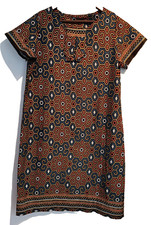 Boho Indian Cotton Geo Print Round Neck Short Sleeve Cotton Dress