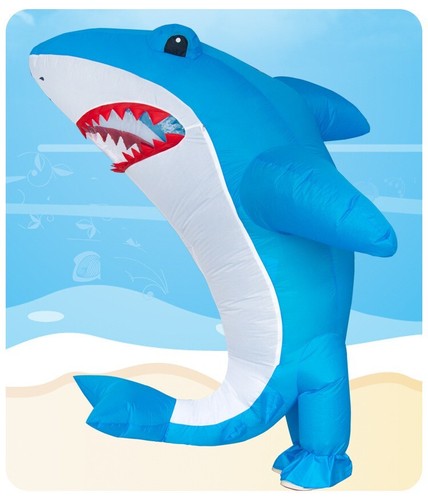 Inflatable Funny Shark Costume Suit w/Fan For Outdoor Halloween Cosplay Party - Picture 3 of 15