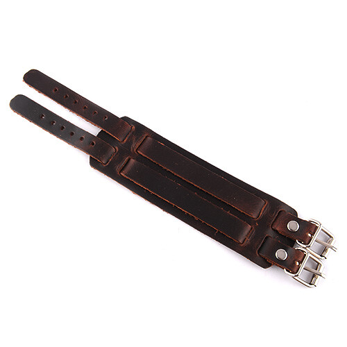 Herren Punk breit verstellbar Echtleder Gürtel Armband Manschette Armreif mit 2 Schnallen - Bild 11 von 21