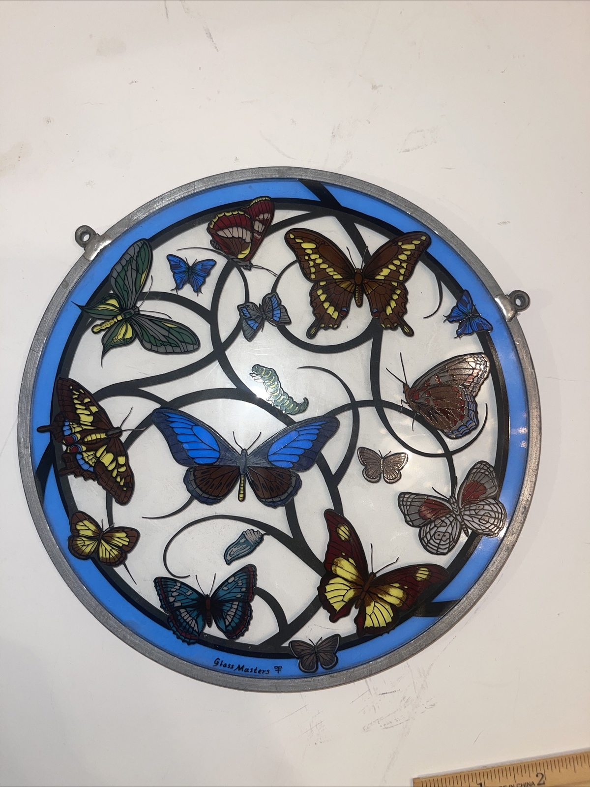 Vintage Glassmasters Suncatcher Faux Stained Glass Butterflies