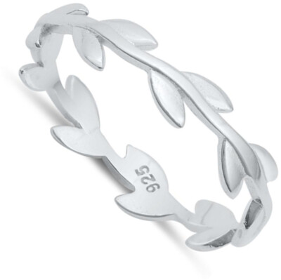 Leaf Vine Branch White CZ Polished Ring - .925 Sterling Silver Band, Sizes 4-10, Genuine Sterling Silver Jewelry - View #2