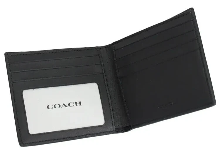 Cartera Billetera Coach para Hombre Carbón/Negro Firma Lona Identificación (66551) - Nueva con Etiquetas Foto 3 de 4