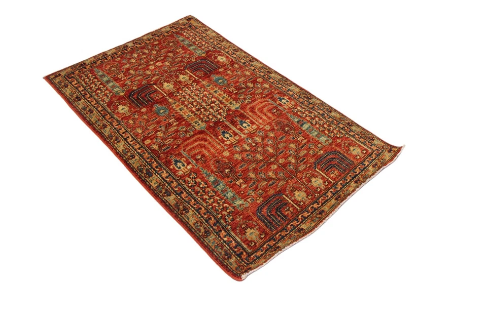 3x5 Ft Red Oriental Area Rug Afghan Hand Knotted Veg Dye Wool Small Area Rug - Image 2 of 4