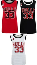 Womens Ladies Celebrity Inspired Bulls 33 Print Vest Sports Top T Shirt UK 8-14