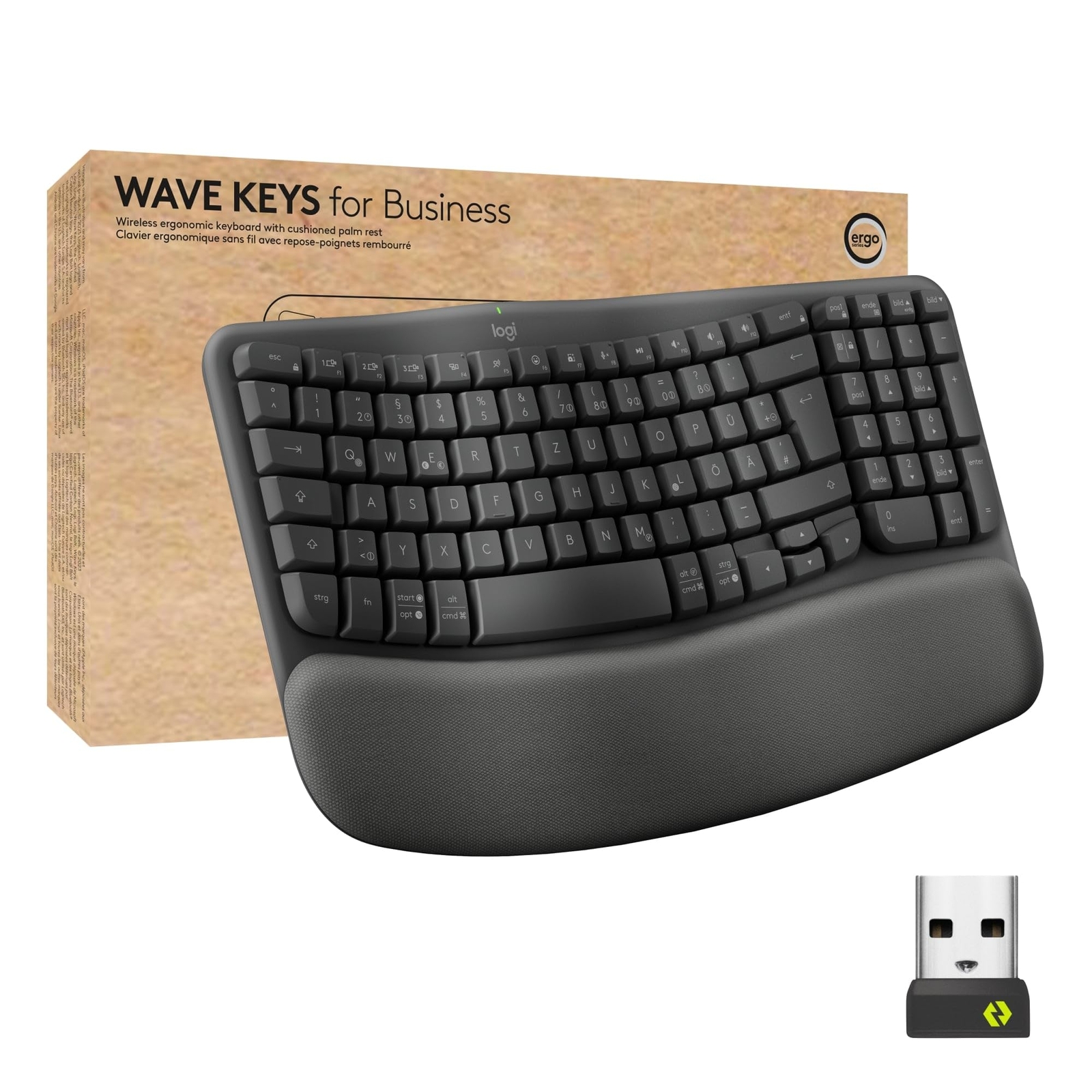 Logitech Wave Keys for Business, kabellose ergonomische Tastatur mit gepolsterte