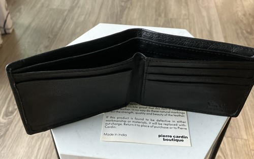 PIERRE CARDIN NUEVO Cartera Doble Plegable Negra Cuero Genuino Para Hombre Original PC Logo - Imagen 6 de 6