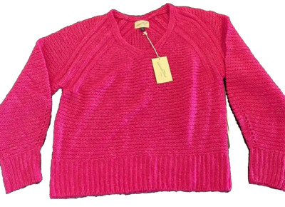 NWT Universal Thread Women's Balloon Sleeve V Neck Pullover Sweater Pink S B37