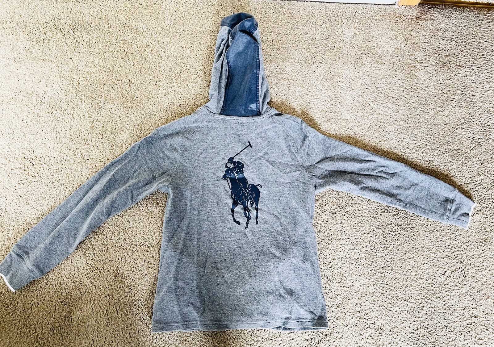 $95 Polo Ralph Lauren Big Pony Performance Pullover Grigio Felpa con Cappuccio Ragazzi M 10 12