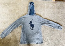 95 Polo Ralph Lauren Big Pony Performance Pullover Grey Hoodie Boys M 10-12