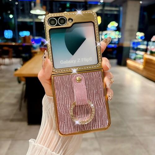 Diamond Ring Holder Plating Case For Samsung Galaxy Z Flip6 5 4 3 Pattern Cover - Picture 16 of 18