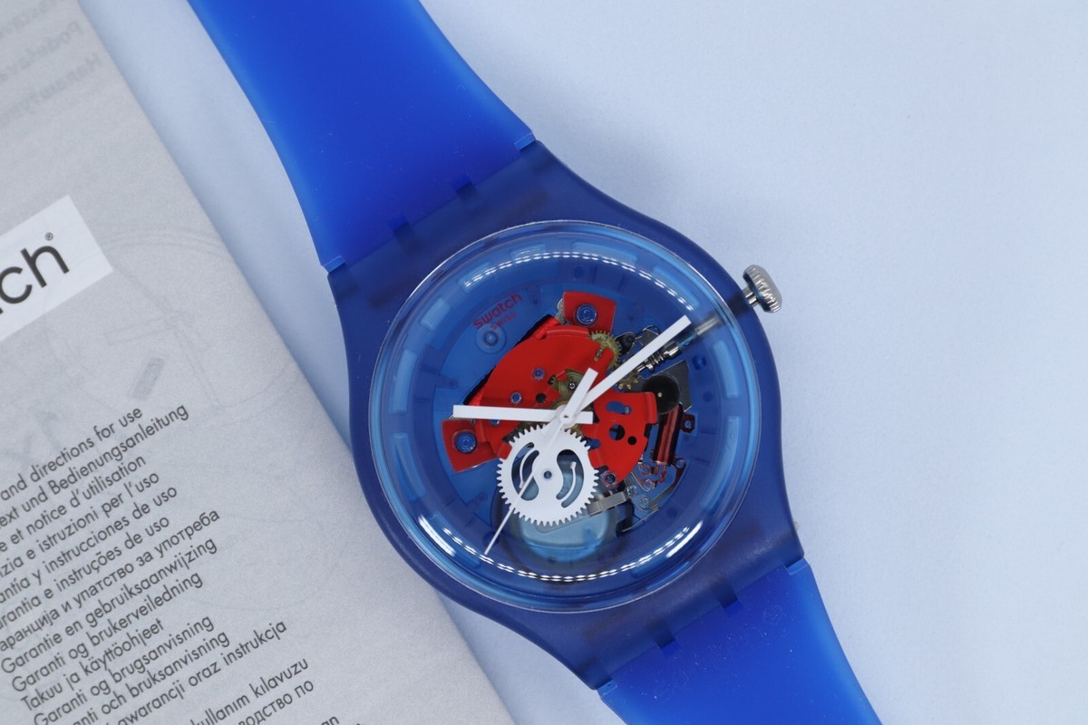 NEW Swatch Swiss Clownfish Blue Skeleton Dial White And Blue 