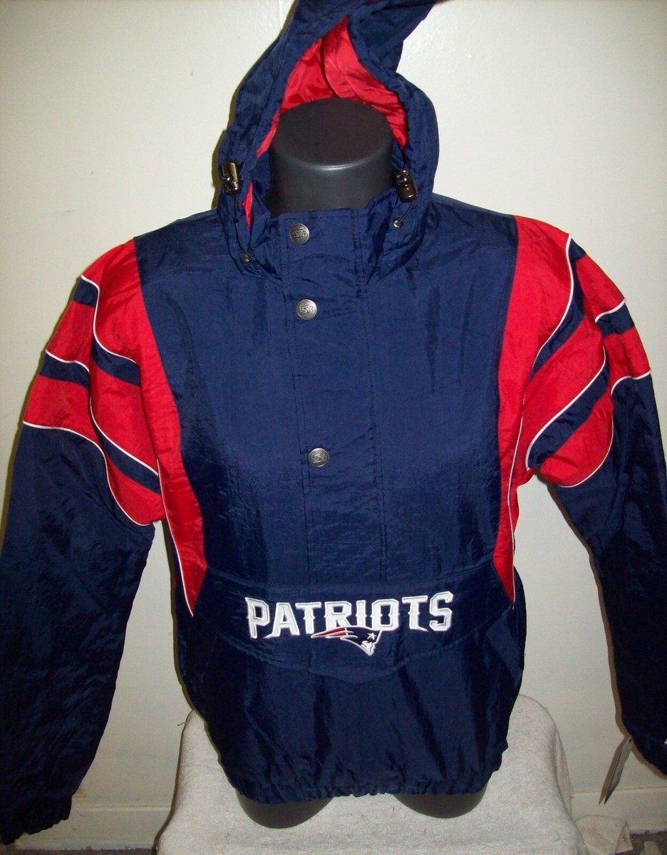 NEW ENGLAND PATRIOTS Starter Hooded Half Zip Pullover Jacket BLUE