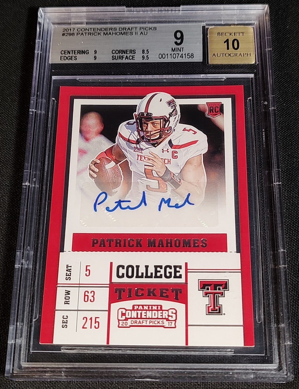 BGS 9/10 POP 8 RC AUTO /300 PATRICK MAHOMES II SSP ROOKIE 2017 Panini Contenders