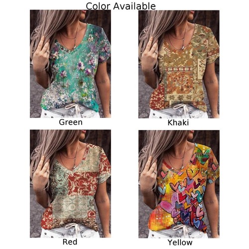 Camiseta Cuello en V Mujer Blusa Mujer Ropa Colorida Moda Floral Talla Grande - Imagen 3 de 11