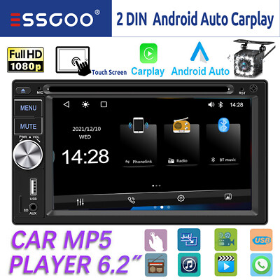 Doppel 2 DIN Android Auto Autoradio Carplay Mit Kamera CD DVD RDS 3USB Bluetooth