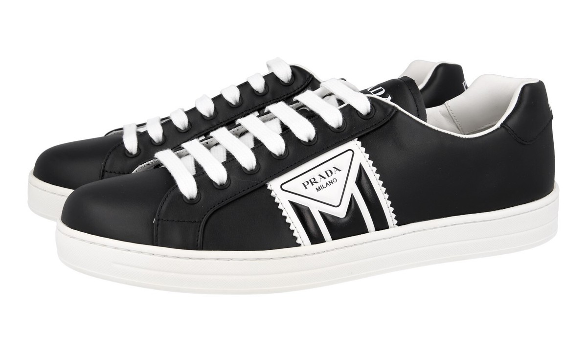 PRADA Leather DOWNTOWN Sneakers - 4E3544 - Black White - NEW - US